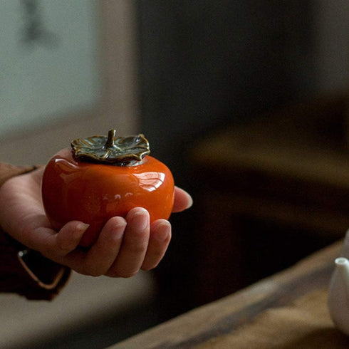 NUOBESTY Ceramics Glazed Persimmon Tea Storage Containers - Sealed Jar for Tea Coffee Spice Orange