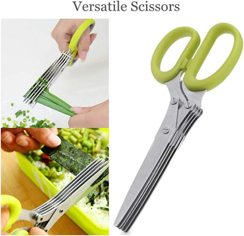 Herbal Scissors Stainless Steel 5 Blade Kitchen Scissors, Mince Fresh Herbs & Leafy Greens, Green