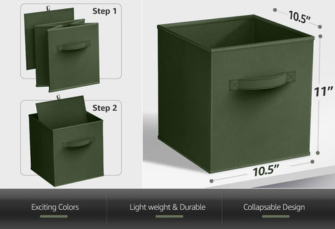 Sorbus Foldable Storage Cubes, 6 Fabric Baskets for Organizing Pantry, Shelf, Toy Box, Dark Green 6 Pack