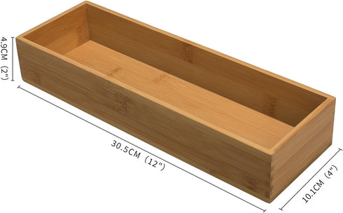Bamboo Drawer Organizer - Kitchen Drawer Utensil Organizer Office Supplies Desk Organizer Makeup Silverware Tray Flatware Organization 12"*4"*2" by SYAOYI