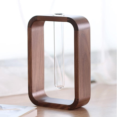 TREELF Transprent Glass Vase Test Tube Vase Hydrophilic Plants Vase Plant Holder Walnut Wooden Frame Flower Stand Table