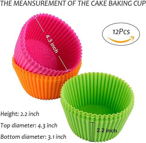 Webake 4.3 Inch Jumbo Silicone Baking Cups, Reusable Non-stick Extra Large Cupcake Liners, Pack of 12