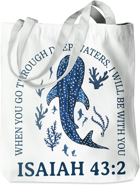 VBCVBGFH Floral Beach Whale Shark Gifts Jellyfish Christian Canvas Tote Bag for Work