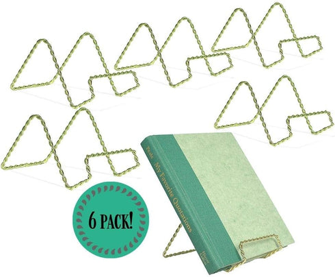 BANBERRY DESIGNS Wire Easel Display Stand - Twisted Brass Metal - 3 Inch - Pack of 6 - Craft Accessory - Small Books or Photos