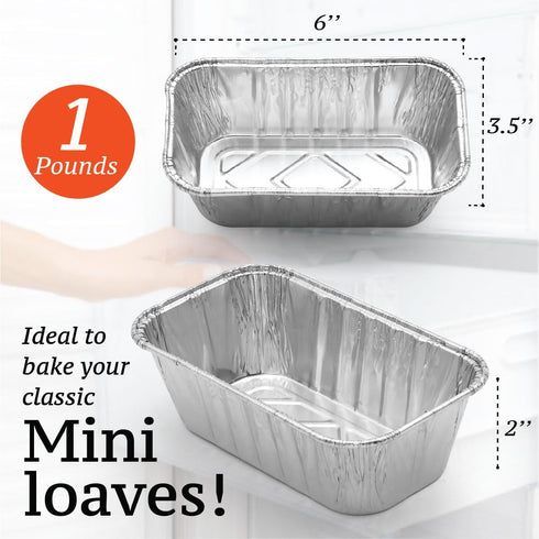 Spare Essentials Aluminum Pans - Mini Foil Loaf Pans (55 Pack) 1Lb - 1 Pound Disposable Aluminum Baking Pans for Individual Bread, Cake, Meatloaf - Small Loaf Pans with Liners - 6 x 3.5 x 2 by Spare Essentials