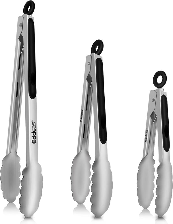 Tongs for Cooking - Heat Resistant Stainless Steel Kitchen Tongs Set of 3 (7", 9", and 12")
