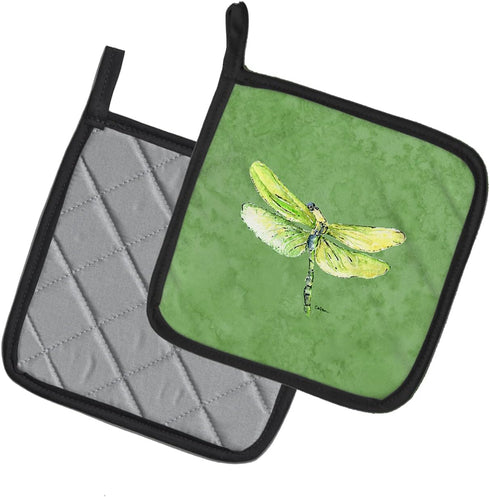 Caroline's Treasures 8864PTHD Dragonfly on Avocado Pot Holders Set, Kitchen Heat Resistant, 7 1/2 x 7 1/2