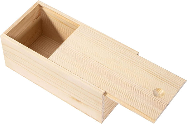 Unfinished Wooden Storage Box with Sliding Lid, Rustic Keepsake Box 7.8'' x 3.9'' x 3.1'' for Art Hobbies, DIY Lovers,