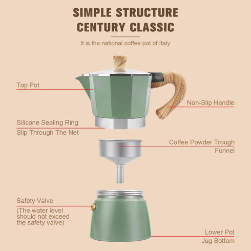 Aluminum Italian Espresso Machine, Percolation Stove Burner Pot Coffee Moka Pot