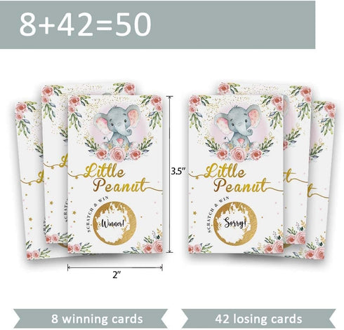 50 Baby Shower Scratch Off Game - Pink Elephant Rose Lucky Draw Card for Party Activities and Decorations
