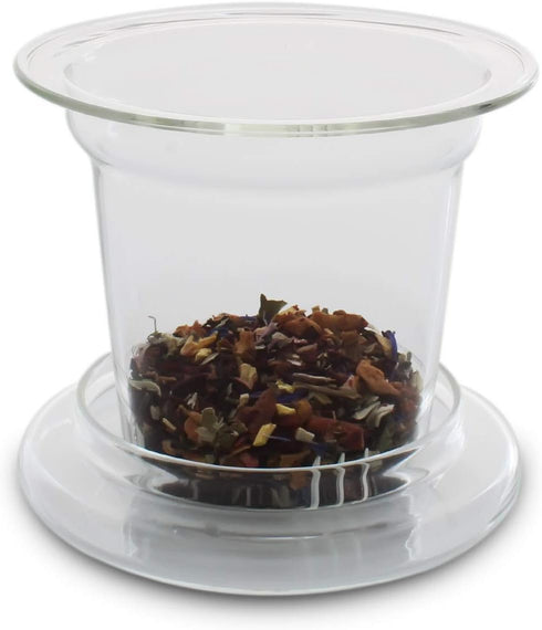 Teabloom Universal Glass Tea Infuser with Dual-Purpose Lid/Coaster - Hygienic Non-Toxic Glass Filter for Loose Tea