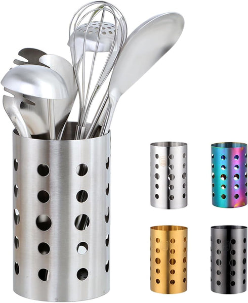 Stainless Steel Kitchen Utensil Holder (H6.7” x W4.1”), Caddy for Spatulas, Spoons, Silverware & More, Kitchen Decor