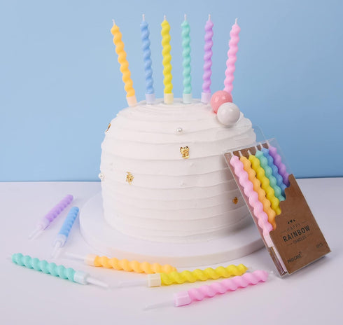 PHD CAKE 36-Count Rainbow Spiral Birthday Candles with Holders - Party Candles for Cake