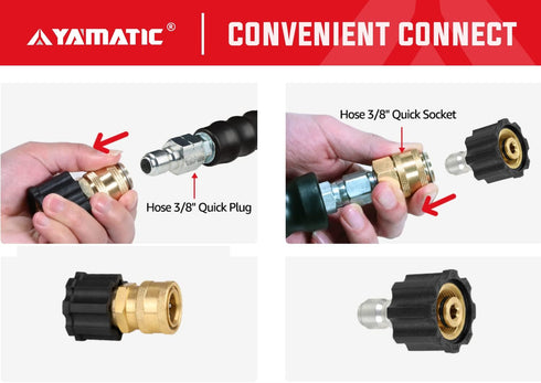 YAMATIC Pressure Washer Quick Connect Kit, M22 14mm Female to 3/8" Socket and Plug, 4000 PSI Fittings, 2Pcs