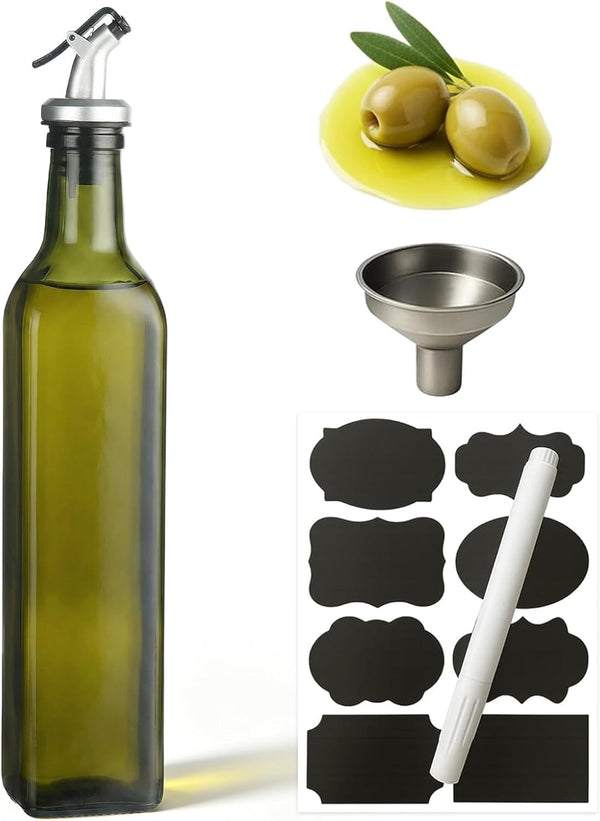 WERTIOO Green Olive Oil Dispenser Bottle,17oz Glass Oil and Vinegar Dispenser for