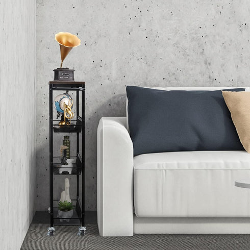 4 NANANARDOSO Tier Slim Storage Cart, Shelving Unit for Small Space, Rolling Storage Cart with Wooden Top and Metal