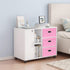 Linen Fabric Foldable Storage Cube Bin Organizer, 3Pcs Fabric Bins with Lid and Leather Handles for Home, Closet, Pink