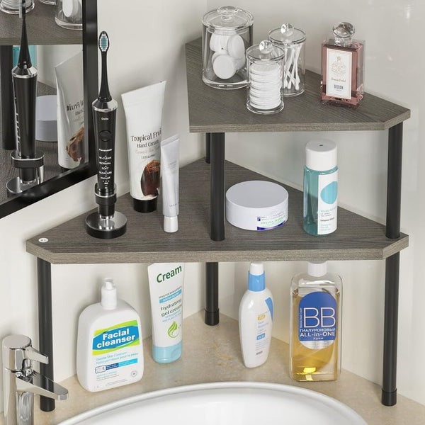 Weenson Bathroom Counter Organizer, 2 Tier Bathroom Sink Organizer for Makeup and Toiletries, Rustic Grey