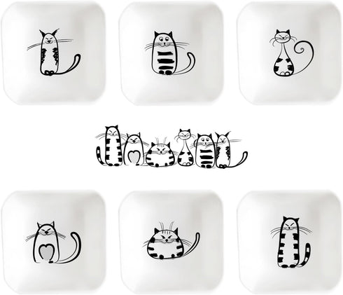 BigNoseDeer Super Cute Cat Ceramic Sauce Dish, Mini Side Seasoning Dish, Snack Serving Dishes, Set of 6 Meow Porcelain