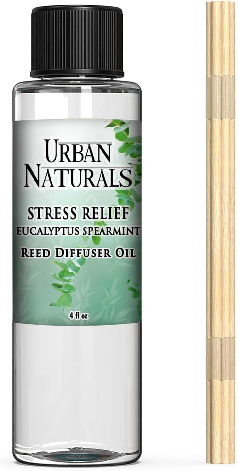 Urban Naturals Stress Relief Eucalyptus Spearmint Reed Diffuser Oil Refill - Includes Replacement Reed Sticks