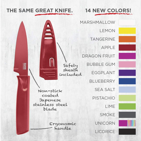 Kuhn Rikon Colori Non-Stick Straight Paring Knife with Safety Sheath, 4 inch Blade in Lemon