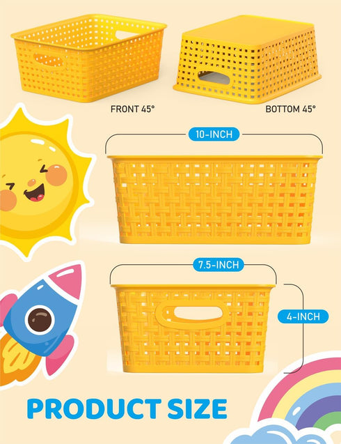 WYT 6-Pack Plastic Small Shelf Storage Weave Baskets Organizing for Cabinets and Pantries, Yellow