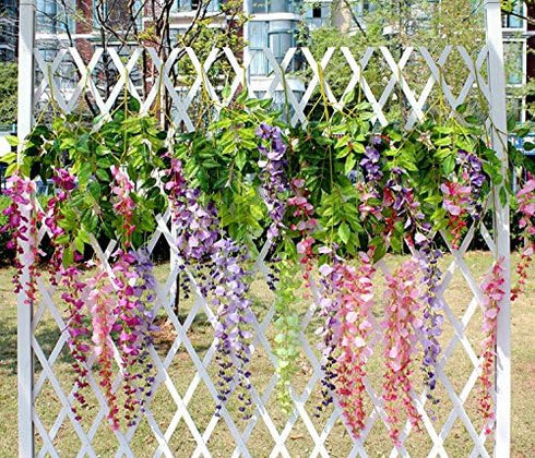 DearHouse 12 Pack Artificial Fake Wisteria Vine Hanging Garland Silk Flowers String Home Party Wedding Decor (Pink)