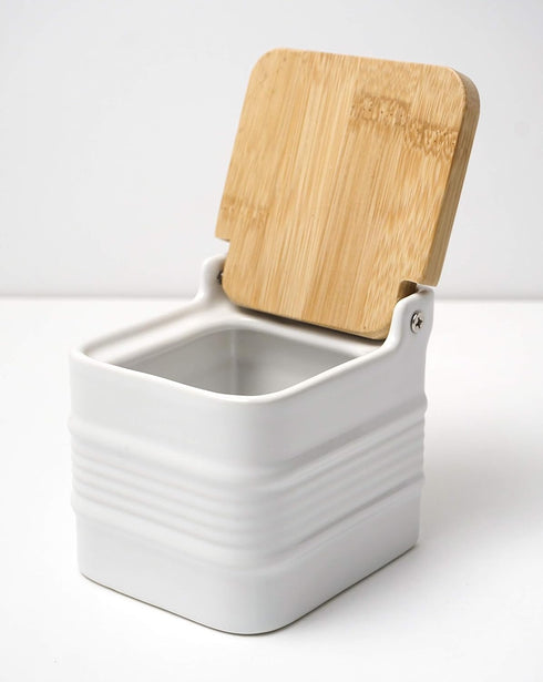 4.5x3.25x3.5" RSVP International White Stoneware Kitchen Collection, Salt Box