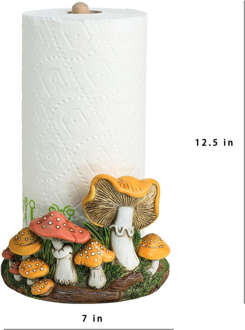 Bicuzat Countertop, Cute Retro Mushroom Pattern Paper Towel Holder Stand, Resin Crafts Display for Kitchen Cafe Western