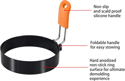 3.5" Set 4 Egg Rings of with Silicone Handle, Large Ring for Frying Eggs, Round Mold for English Muffins - Griddle
