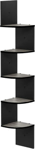 5-Tier Furinno Rossi Wall Mount Floating Corner Shelf, Radial, French Oak Grey/Black