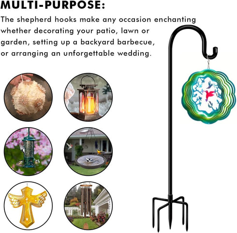 Funtife 76 Inch Hummingbird 1 Pack Outdoor Shepherd Hooks for Hanging Plants, Garden Adjustable Heavy Duty Feeder Pole