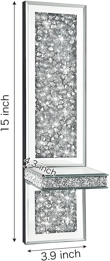 Pibeyer Set 2, Crystal Crush Diamond Wall Candle Holder of Silver Mirrored Candle Sconces, Home Wall Decoration