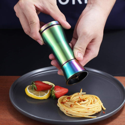 Rainbow Salt and Pepper Shakers, Kyraton Titanium Plating Stainless Steel Grinders, Set of 2