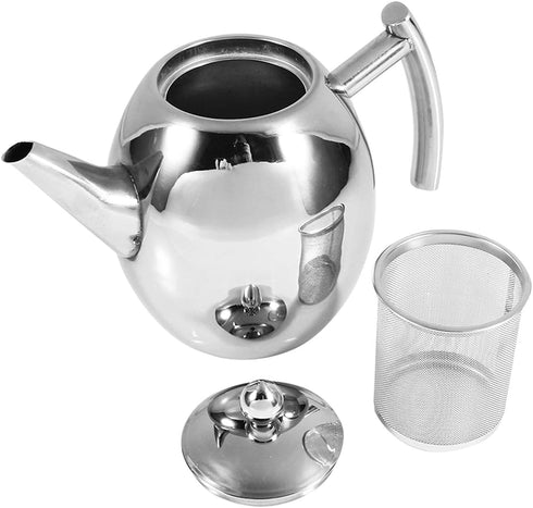 Durable Stainless Steel Teapot, Tea Coffee Pot Water Kettle with Filter, Large Capacity (1L)