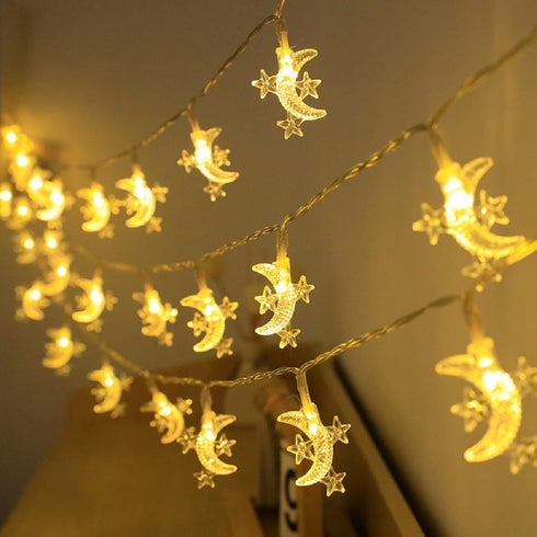 WFGGEH 10ft 20 Moon Star String Lights Plug in, LED Star and Moon Fairy Lights Warm White for Birthday Party Christmas