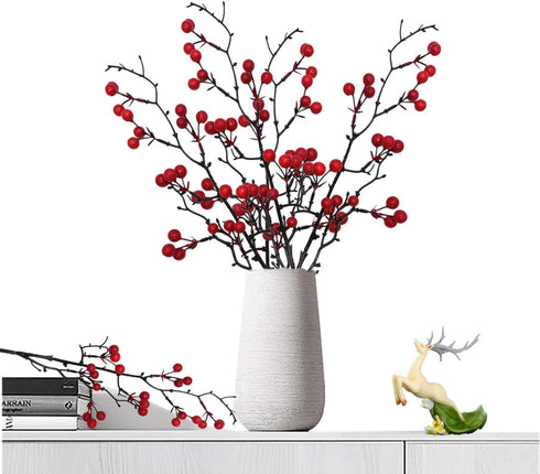 16.5" 4 Pack Artificial Red Berry Stems, Fake Holly Berries Branches Picks Faux Twig Plant Bouquet of Flowers Decor