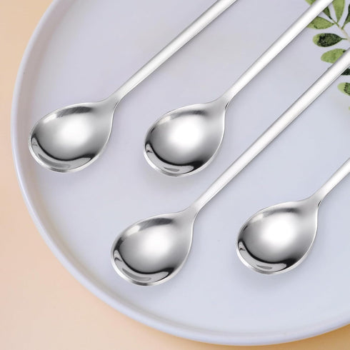Christmas Silver Dessert Spoons, 6 Pieces Small Stainless Steel Flatware with Decorative Pendants for Coffee and Tea