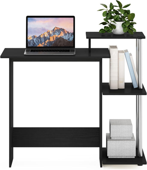 Furinno Efficient Home Laptop Desk with Square Shelves, Side, Americano/Chrome for Computer Use