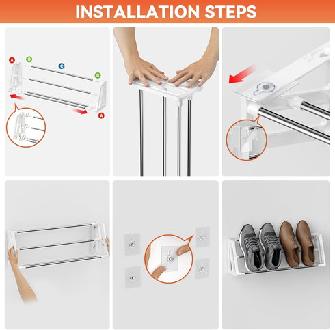 3 Pack 6 Wall Mounted Shoe Rack, Wall Shoe Rack Holds Pairs of Shoes with Sticky Adhesive Strips Shoe Organizer Space