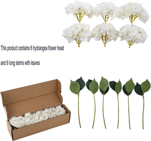 Kimura's Cabin 6pcs Faux White Hydrangea Flowers Bouquets for Home Table Centerpieces & Wedding Decoration