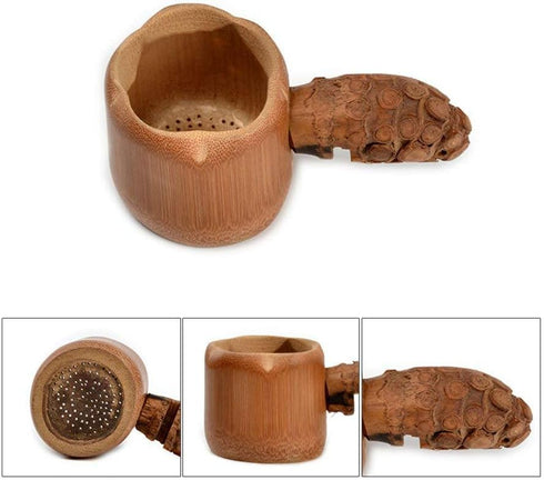 Natural Bamboo Tea Strainer - Handmade Fine Mesh Tea Filter Infuser for Loose Leaf Tea Cups Mugs Pots, Pack of 2