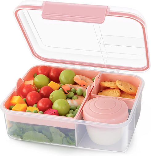 Finorder Light Pink Portable Bento Lunch Box with Handle, BPA Free Snack