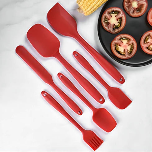 Silicone Spatula Set, 6 Piece Kitchen Utensils for Cooking, Baking, and Mixing, Heat Resistant (Red)