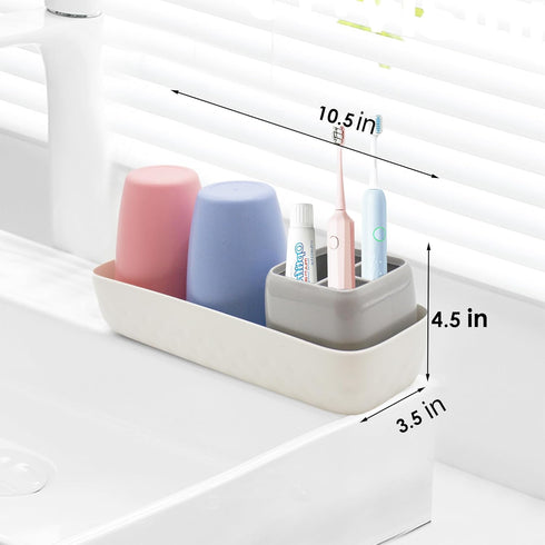 Toothbrush Holder and Toothpaste Holder for Bathroom Vanity, Kids Bathroom Decor with Cups, Electric Toothbrush Holder