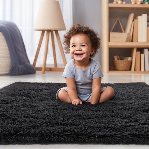 5x8 Zentavio Black Area Rugs for Living Room Bedroom Large Men Room Carpet Fluffy Furry Shag Aesthetic Plush High Pile