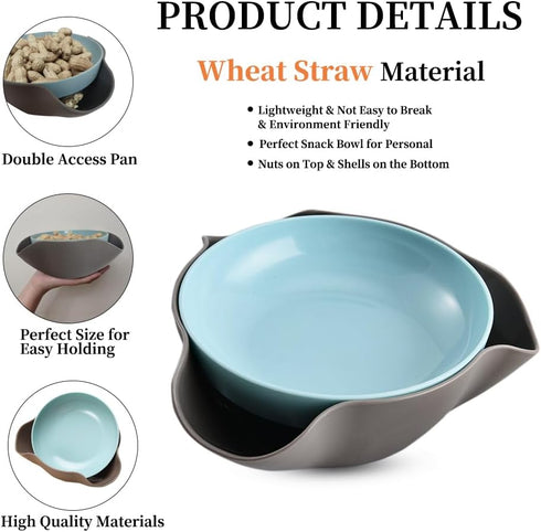 Rvdxur Plastic Pistachio Bowl with Shell Storage, Double Dish Snack Bowl Serving Dish Nut Bowls Storage for Sunflower