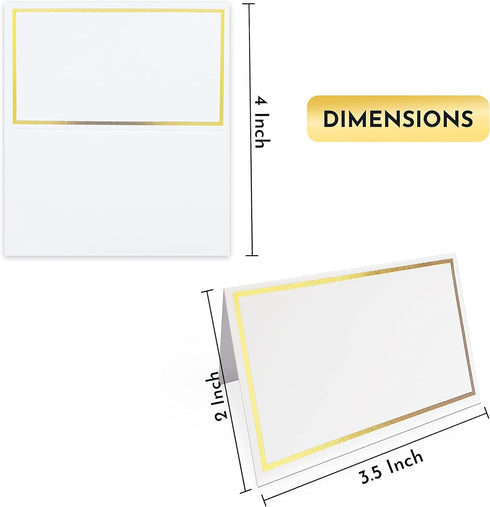 Place Cards Pack of 100 - Premium Tent Name Cards with Gold Foil Border, 2x3.5 inches for Weddings and Events