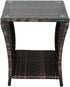 Rpuzonier Wicker Rattan Side Table, Outdoor Square Rattan Coffee End Table with Tempered Glass Top and Storage