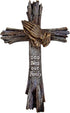 Wall Cross with Praying Hands, God Bless Our Family, Rustic Wood Look, 13 Inches